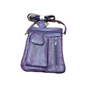 NEW Y2k Vallemosso Purple Genuine Leather Pebbled On the Go Crossbody‎ Bag Purse
